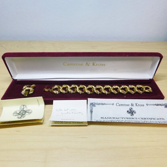 Camrose & Kross Textured Gold Tone Loop Bracelet With Swarovski Crystals - Picture 3 of 9